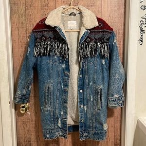 Zara distressed denim coat